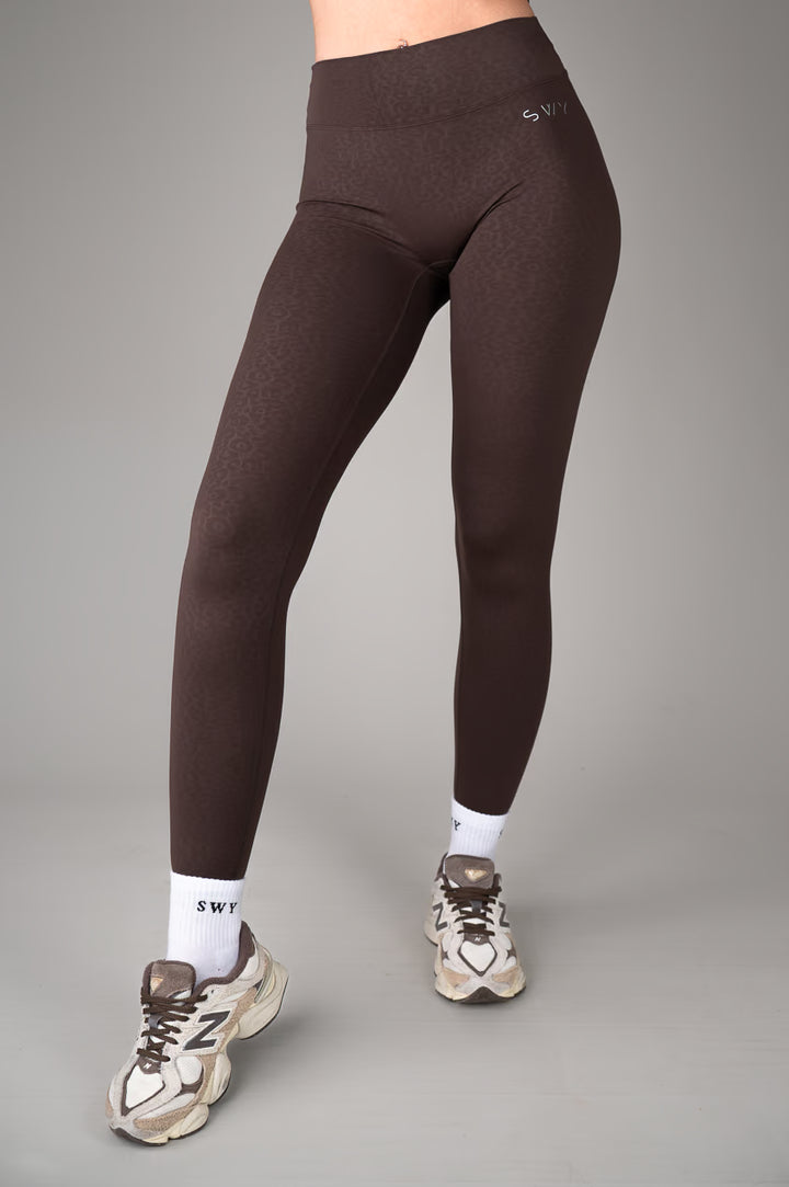 Brown Leopard No scrunch Leggings front view