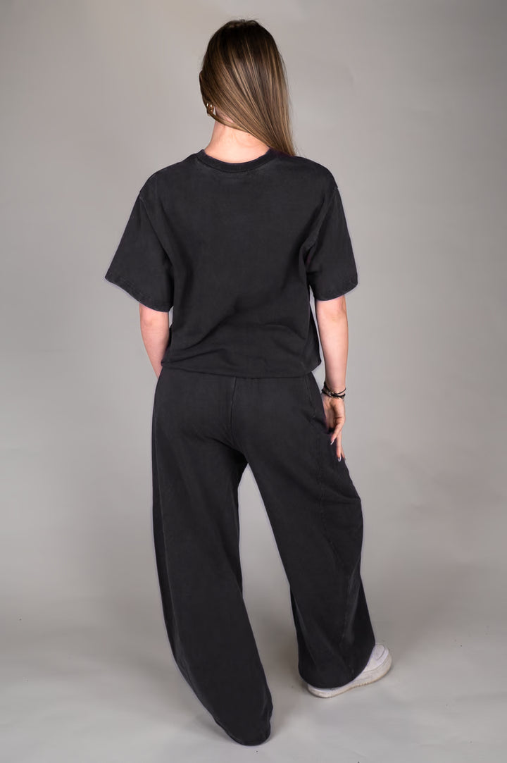 Washed black T-Shirt with pants back view